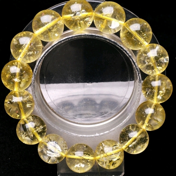 14mm Natural Rainbow Yellow Citrine Crystal Gemstone Round Beaded Bracelet NEW - Picture 3 of 7